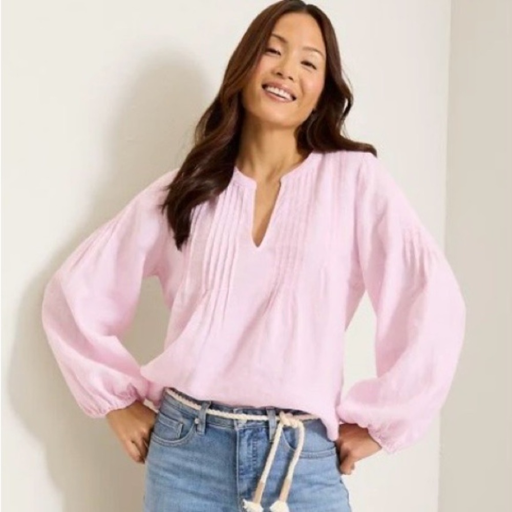 Tommy Bahama coastalina pin tuck Light Pink peasant Blouse medium
